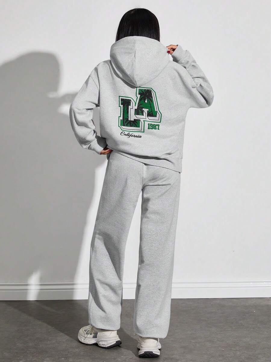 EURMUSE Women's Grey LA California Printed Hoodie And Sweatpants Set - Grey - View 1