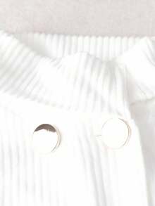 Franclia 优雅高领长袖针织连衣裙，装饰纽扣，收腰，修身 - 白色 - 查看 3