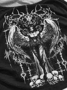 ROMWE Goth Y2K 性感金属吊坠黑暗天使骷髅刺女式细肩带吊带背心 - 黑色 - 查看 4