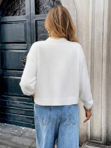 SHEIN Franclia Cárdigan casual de mujer de unicolor, otoño/invierno - Blanco - Ver 2