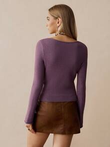 Florisole Women's Fashionable Pentagram Long Sleeve Fitted Sweater, Autumn/Winter - Purple - View 2