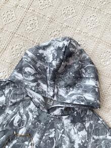 SHEIN 宽松印花卫衣，适合青少年女孩，休闲日常时尚，侧边粉色抽绳，街头风格 - 軍綠色 - 查看 3