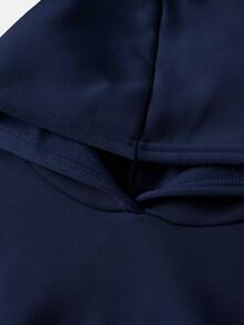 SHEIN Girlism Tween Girls Casual Street Style Cropped Hoodie, High Waist Long Sleeve Versatile Minimalist Solid Color Sweatshirt, Back To School Outfit Autumn Winter Clothes For Women Navy Blue Hoodie Cotton Hoodie Drop Shoulder Hoodie Hoodie Plain Color