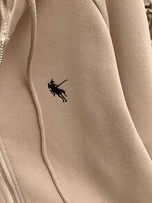 Resyla New Style Horse Embroidery Hooded Casual Solid Color Zip-Up Jacket For Women