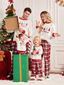 SHEIN LUNE Set de 2 pantalones casuales a cuadros a juego para mujer y niños en Navidad