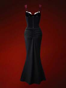 Glisette 2pcs Women Camisole Shapewear Top & High Waist Solid Color Bodycon Skirt Set - Black - View 9