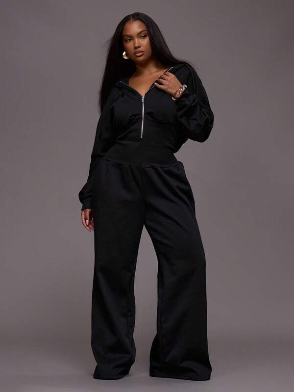 MUSERA Plus Size Cinched Waist Sweatshirt Zip Through Jumpsuit Fall Autumn Winter Everyday Casual Cosy Cute Everyday Christmas