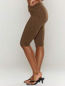 MUSERA 侧边系带褶皱宽腰带柔软七分裤，适合性感外出、秋季、夜晚约会、舒适休闲派对、优雅的感恩节夏季穿着。 - 駝色 - 查看 5