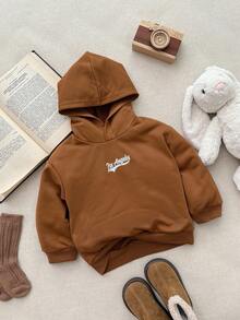 Blossori 2pcs Boys French Elegant Letter Graphic Hoodie Sweatshirt And Jogger Pants Set - Brown - View 3