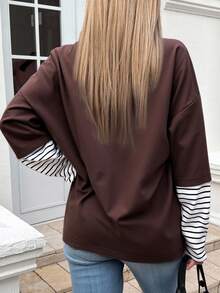 DAZY Damska luźna, swobodna, uliczna, patchworkowa koszulka z długim rękawem, jesień/zima