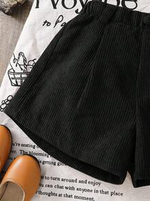 少女纯色修身休闲短裤 - 黑色 - 查看 3