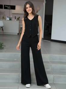 SHEIN Bộ 2 áo và quần họa tiết da báo Mỹ cổ điển cho bé gái tuổi teen - màu đen - Xem 11