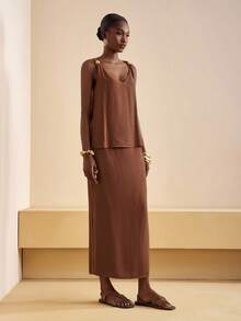 Zivah 2025 Nouvel ensemble deux pièces élégant d'été et d'automne avec décoration métallique ample pour débardeur + jupe trapèze taille haute. Convient pour les vacances, les sorties, les rendez-vous, les voyages en avion, le quotidien, les dates, la remise des diplômes, la rentrée, le style bohème, l'élégance