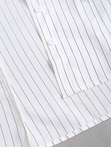 Sweetra 时尚撞色纹理纽扣修身腰部修身条纹领长袖女式衬衫