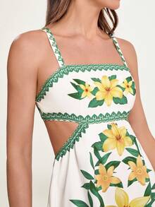 CAJUNI Women's Floral Print Backless Sexy Spaghetti Strap Vacation Dress
