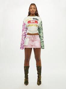 SUMWON WOMEN Deconstructed Pink Denim Mini Skirt Frayed Hem Casual Streetwear Fashion Summer Festival - Pink - View 5