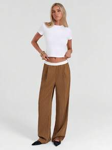 SHEIN Forever 21 春夏女士浪漫/舞会/正式/生日/90 年代/商务休闲女士/优雅/西部装/外出/时尚/休闲/千禧年/俱乐部/办公室/鸡尾酒会/复古/狂欢节/有趣/优雅/老钱/街头服饰/度假/乡村音乐会/工作/端庄/春假/单身派对/音乐会/坏人/基本款/毕业低腰宽松直筒裤 - 棕色 - 查看 5