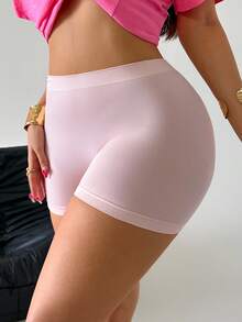 1pc Women's Seamless Mid-Waist Safety Shorts - Baby Pink - View 4