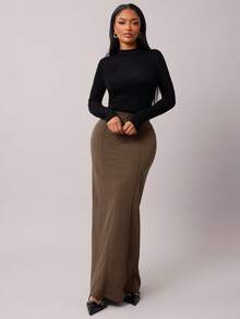 Radiana Falda recta elegante y minimalista de ajuste ceñido en color gris vintage, versátil para el uso diario