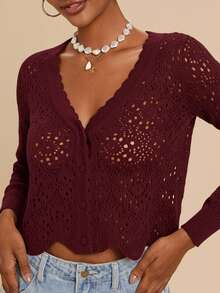 Travachic Women's Solid Color Long Sleeve Hollow Out Single Breasted Casual Knit Cardigan,Fall Women Clothes,Autumn Clothes,All White Cardigan ,Fall Outfits Women,Fall Outfits,Long Sleeve Cardigan, Commute, Minimalist, Old Money, Simple,Can Be Worn Over A T-Shirt, Oversized Cute Cardigan Sweater, Super Warm And Soft!,Long Sleeve Tops