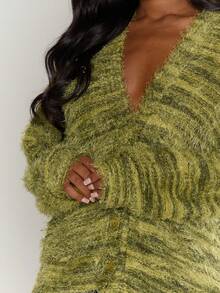 MUSERA Cardigan texturé surdimensionné, tricoté rayé décontracté pour l'aéroport, les vacances, l'automne, l'hiver, les soirées élégantes, le printemps - Vert - Voir 2