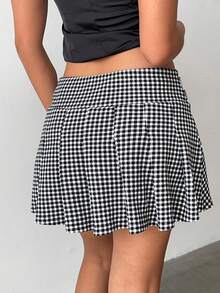 Aloruh Minifalda a cuadros con diseño de hebilla, estilo universitario - Blanco y Negro - Ver 2
