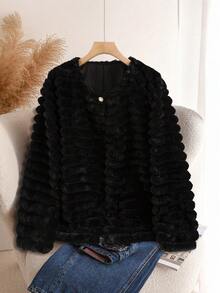 SHEIN CURVE+ Chaqueta elegante de unicolor de piel sintética de talla grande, otoño/invierno