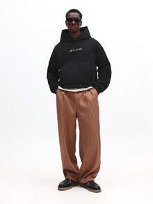 SUMWON Relaxed Wide Leg Pinstripe Trousers With Vertical Stripes For Casual Everyday Wear - Brown - View 3