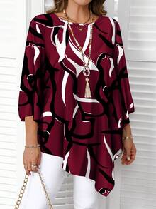 EMERY ROSE Plus Size Blouses Tunic Tops For Women Asymmetrical Blouse Tunic Blouse/Fall/Winter Thanksgiving Shirt New Year Look Stylish Women's Blouses  Stylish Clothing Collection - Burgundy - View 3