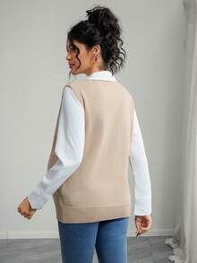 Momance 女士宽松 V 领套头毛衣背心，孕妇分层毛衣背心，适合秋冬季