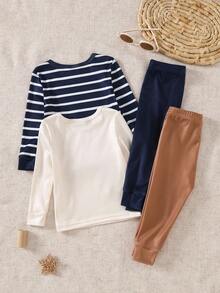 Conjunto de 4 piezas de ropa casual para bebé niño, que incluye top de manga larga y pantalones pijama body - Multicolor - Ver 2