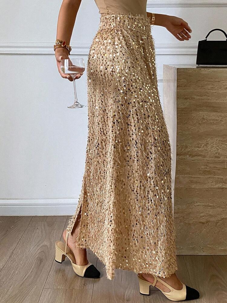 Women's High Waist Glamorous Long Sequin Skirt For Party New Years Carnival