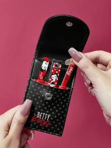 Betty Boop x SHEIN 4件套便携式指甲钳套装，带收纳袋，优质不锈钢美甲套装，专业美容套装，包含指甲钳、便携式指甲锉和耳勺，适合旅行或居家使用的个人护理套装，经久耐用，沙龙级品质，方便在家进行指甲护理，波点图案，女士款，红黑配色，送礼佳品，适合派对、节日、情人节等场合。 - 彩色 - 查看 2