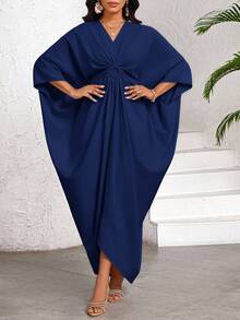 SHEIN Lady 2025 New Women's Casual Loose Batwing Sleeve Dress, Navy Blue, Suitable For Holiday Vacation Wear, Women's Bohemian Style/Bohemian Style/Bohemian Women's Clothing Royal Blue Elegant Dress Women Draped Dress