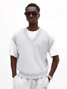 SUMWON Chaleco de punto de cuello en V sin mangas para primavera y verano, ideal para capas casuales - Gris - Ver 1