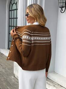 Chiquease Cárdigan de punto casual con mangas raglán y patrón geométrico para mujer, otoño/invierno