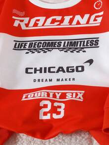 2 件套幼儿男童赛车印花圆领套头衫，街头风格运动装，秋冬 - 紅色 - 查看 5