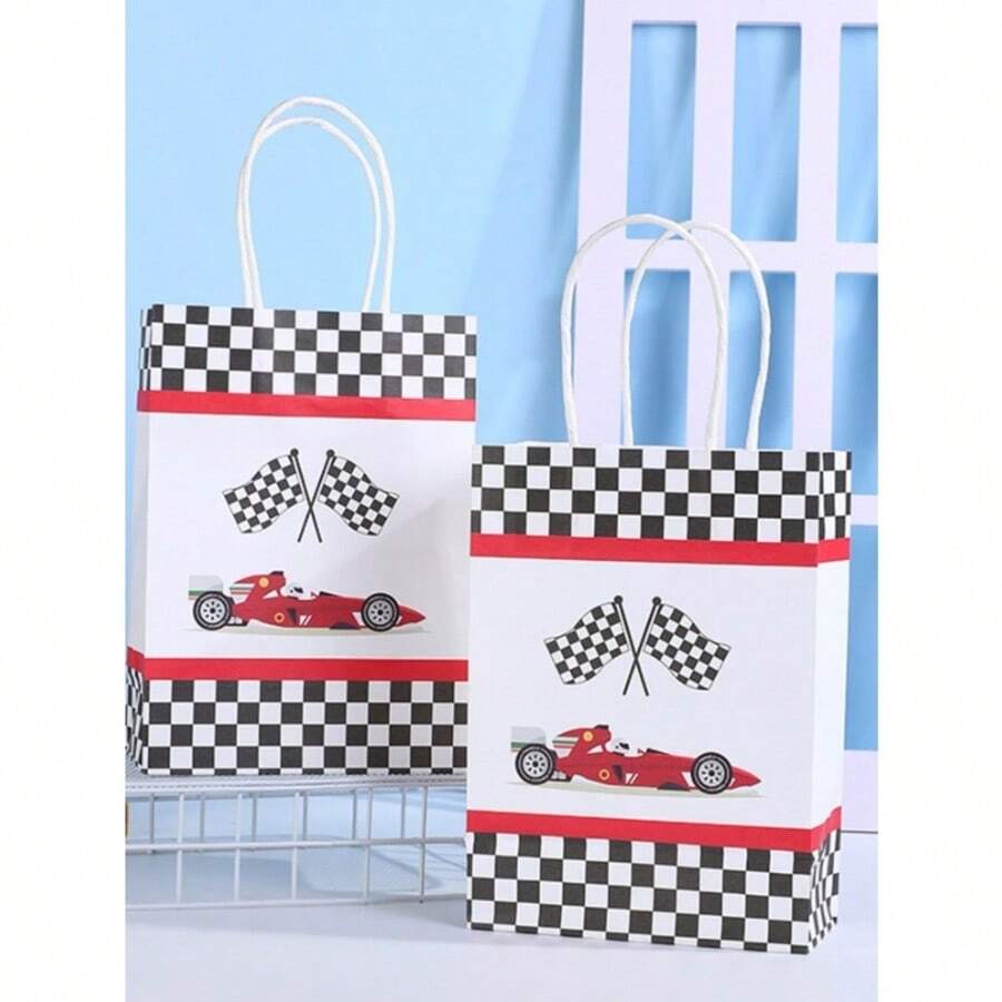 4 pezzi/Set Sacchetti regalo di carta con stampa di auto da corsa e manico, per la Festa di San Valentino - Multicolore - Visualizzare 1