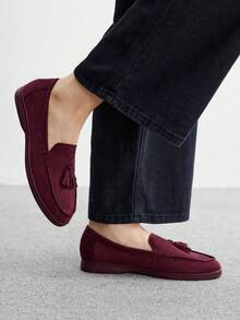 CUCCOO BIZCHIC Mocassini casual comodi  bordeaux con frange, adatti per pendolarismo, attività all'aperto, viaggi, shopping, lavoro, uso quotidiano