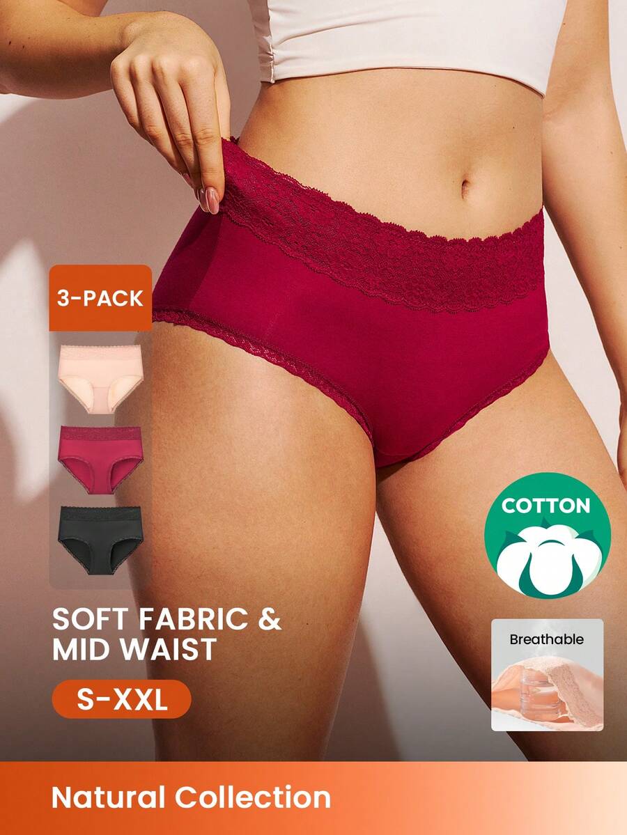 LUVLETTE 3-Pack High-Rise Cotton Girly Women's Underwear Briefs Panty Set Christmas Pajamas Style 2025