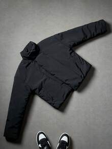 PAVTROS 男士纯色宽松拉链夹克，街头时尚，适合日常和户外搭配，送给朋友、男朋友、冬季外套的礼物 - 黑色 - 查看 3