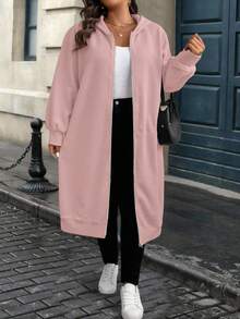 SHEIN CURVE+ 大码女式休闲百搭长款运动衫，深灰色，秋冬