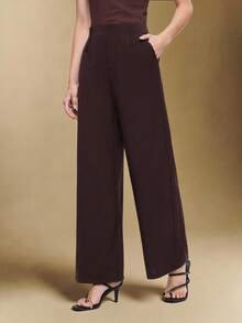 BizChic 2025 Autumn/Winter New Burgundy Side Pocket Straight Leg Pants, Elegant & Romantic Office/Business Casual Trousers, Suitable For Weddings, Parties, Performances, Daily Wear, Halloween, Christmas, National Day, New Year - Coffee Brown - View 1
