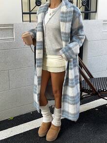 Sunnyshic 蓝白格子休闲外套，带衬里，秋冬款 - 藍白色 - 查看 3