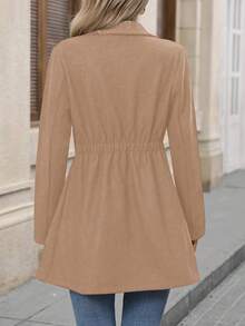 SHEIN LUNE 女式纯色翻领长袖双排扣休闲大衣，秋冬 - 藕粉色 - 查看 2
