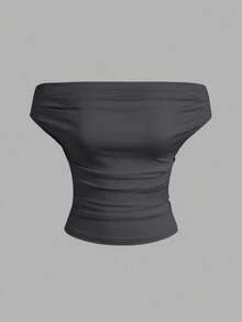 SHEIN EZwear 2 件套纯色露肩荷叶边上衣，夏季新款百搭百搭女装 - 彩色 - 查看 8