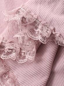 DAZY Ruffled Hem Patchwork Loose Long Women Cozy Pajama Bottoms - Dusty Purple - View 7