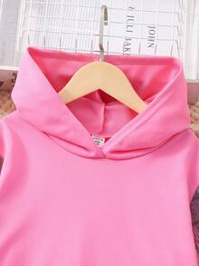 SHEIN Tween Girl Plaid Patchwork Hoodie And Pants Set - Pink - View 5
