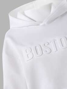 Sudadera informal con diseño de letras en relieve, estilo universitario para adolescentes, adecuada para uso casual, universitario y deportivo - Blanco - Ver 5