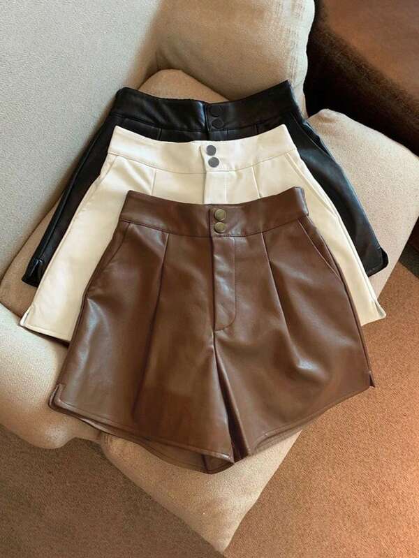 Franclia Pantalones cortos de cuero versátiles y de moda para el transporte, de 3 colores, para otoño/invierno